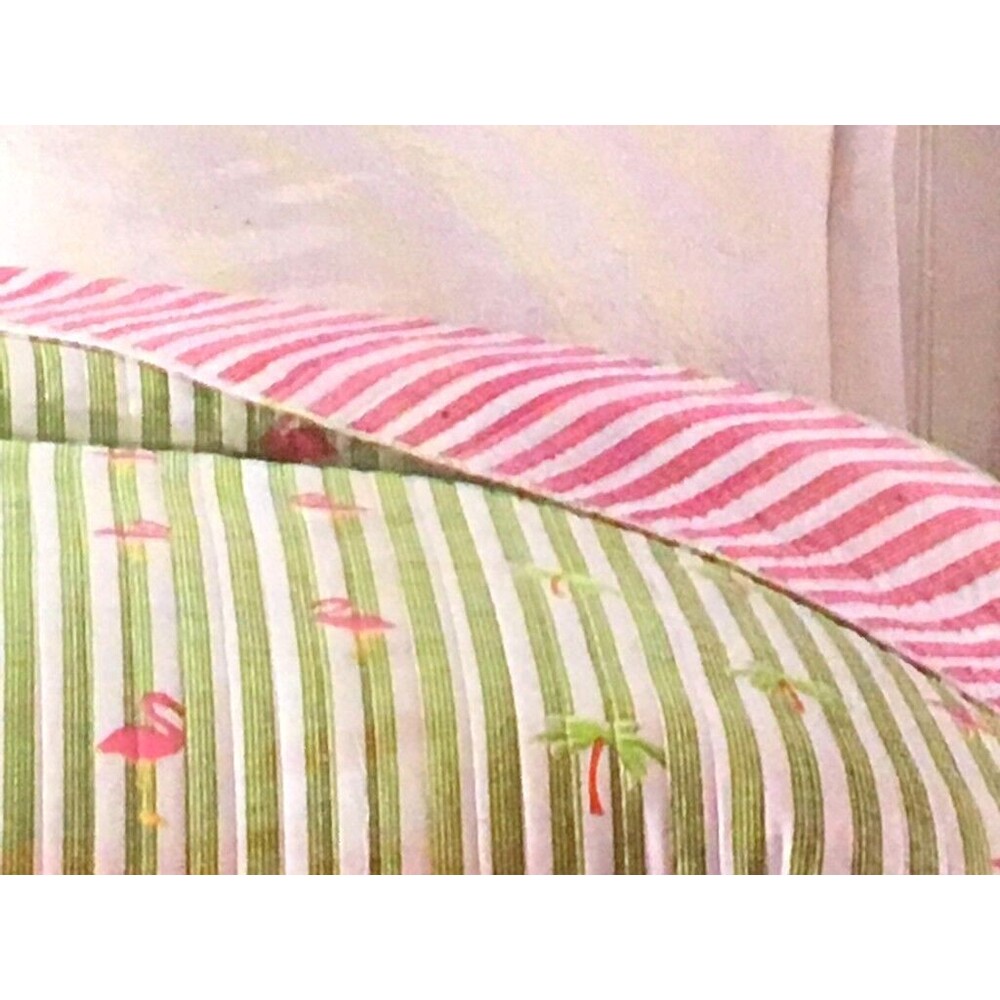 Flamingo Twin Quilt Summer Comforter Palm Tree Tropical Beach House Reversible
